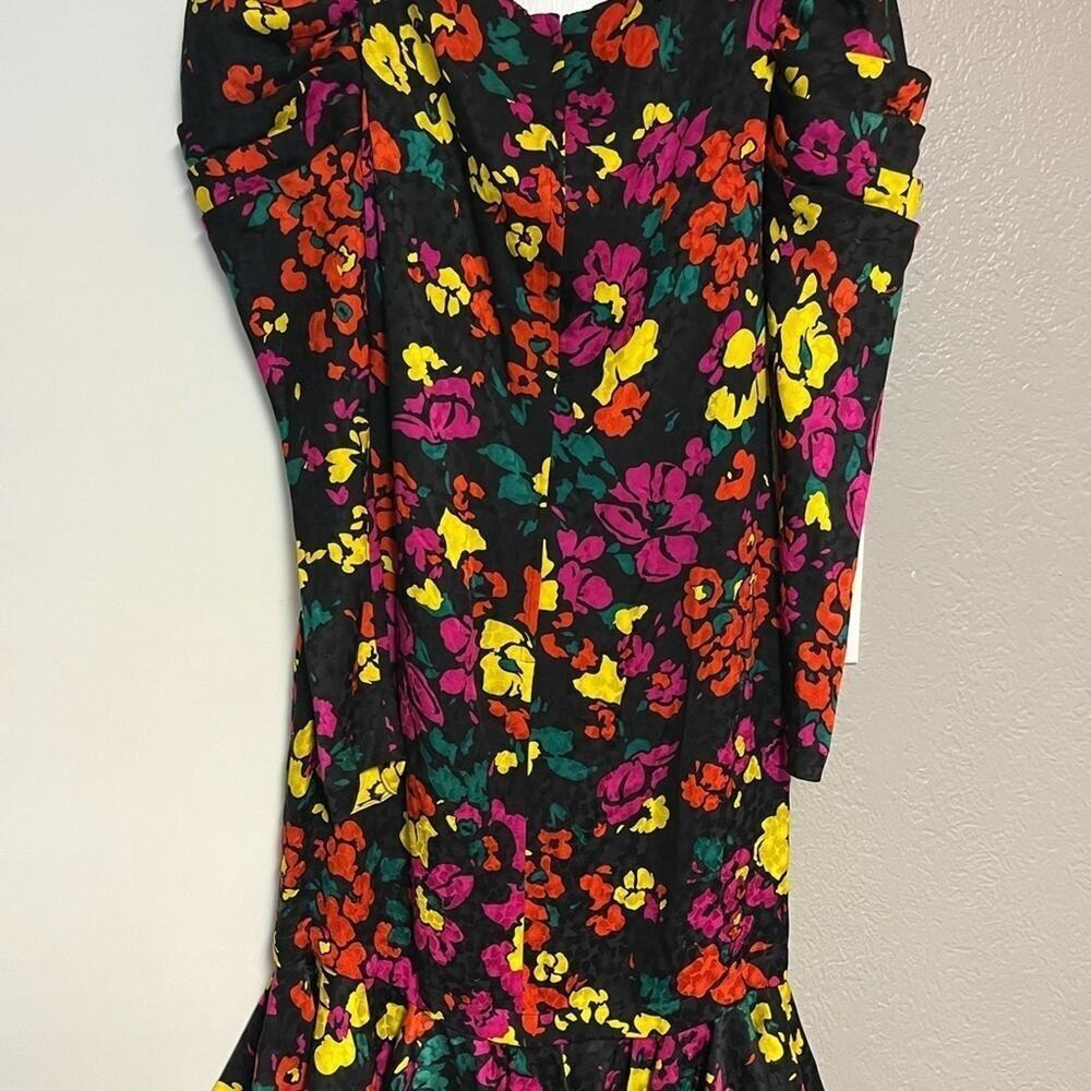 Vintage 1980s JILL RICHARDS Neon Floral Colorful 100% Silk Mini Dress 2 - Picture 8 of 11